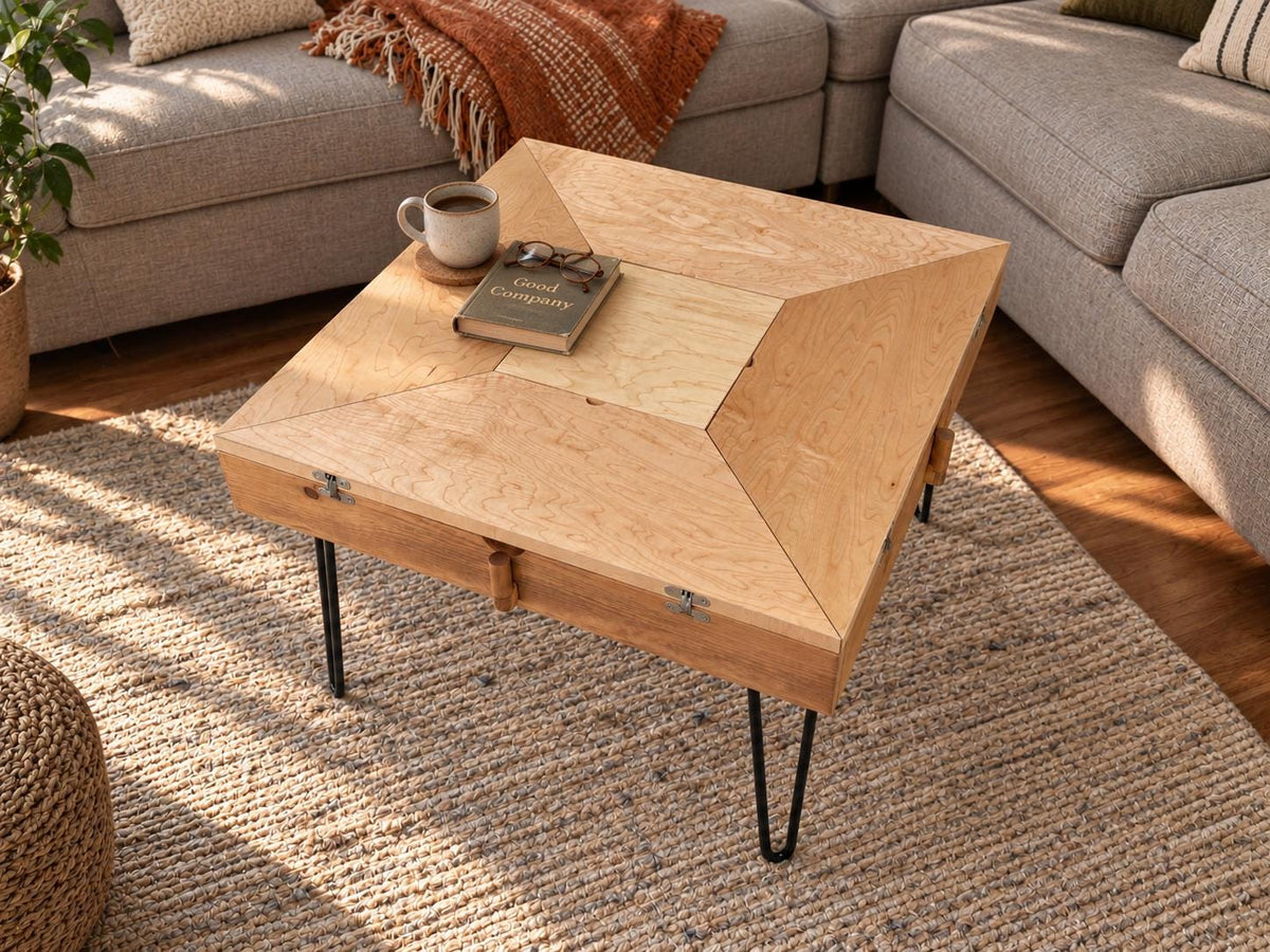 Folding Mahjong Game Table with removable glass top. Perfect for poker, blackjack, dominoes and more.