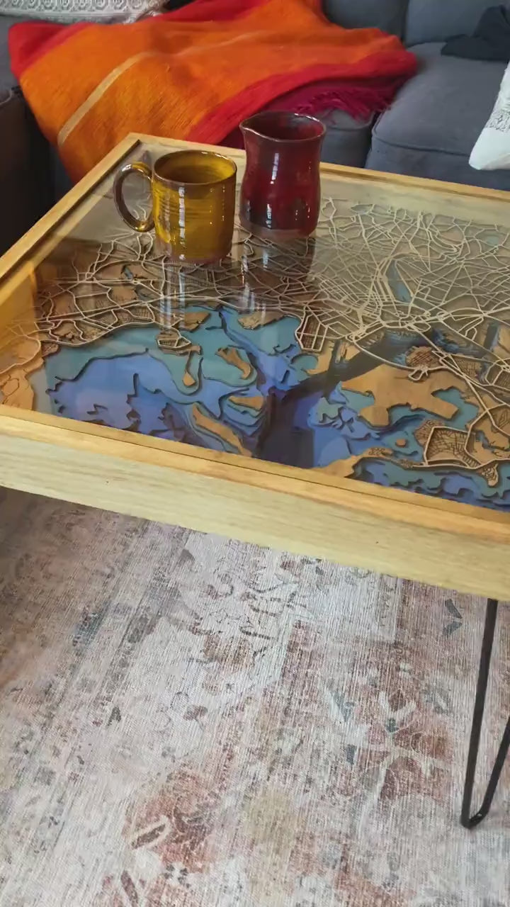 Handcrafted City Map Coffee Table - 100% Made in the USA. Choose your own city!