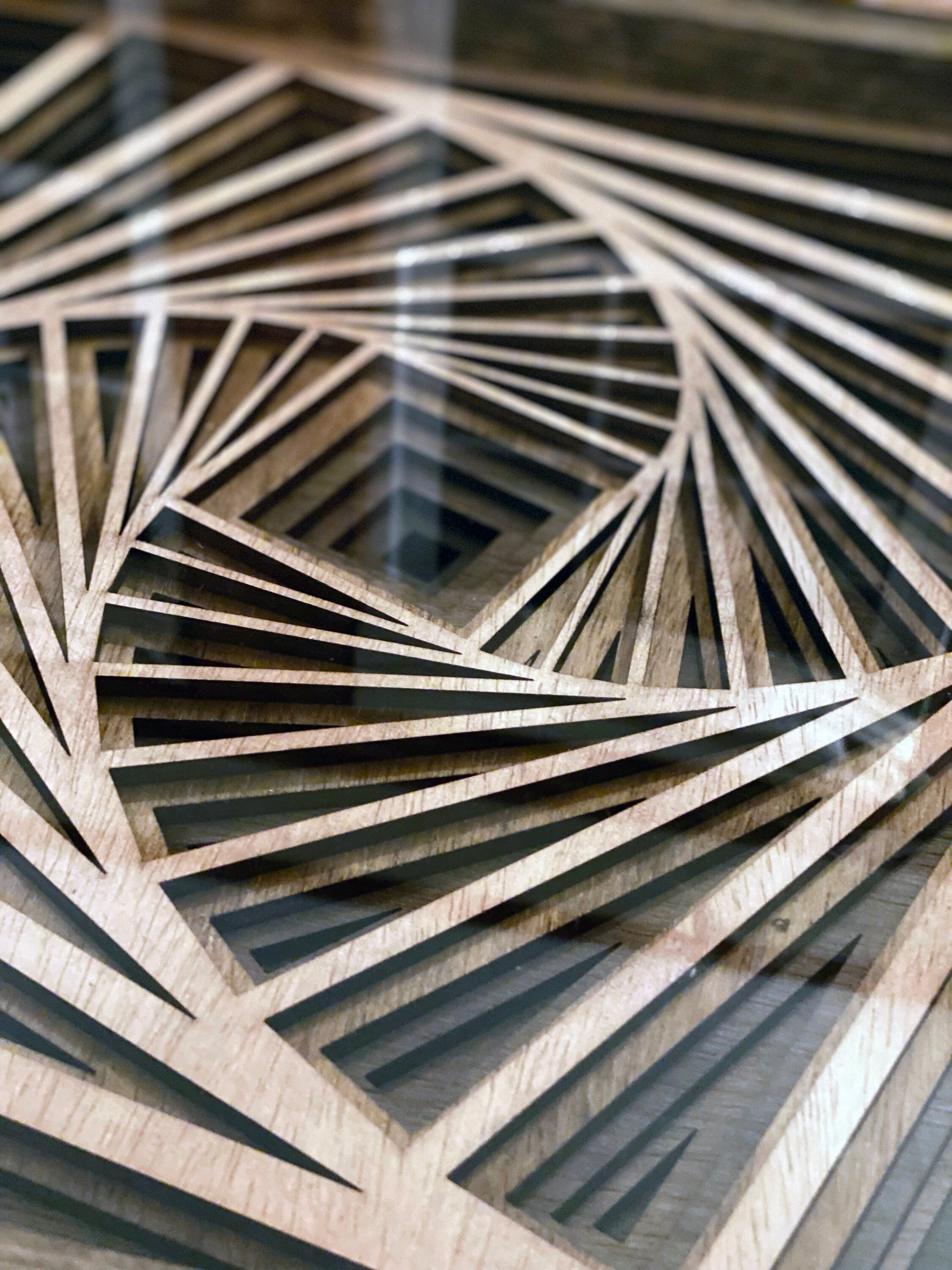 Rotating Geometric Vortex - End Table & Coffee Table with Rustic Wood Frame - 100% Made in the USA