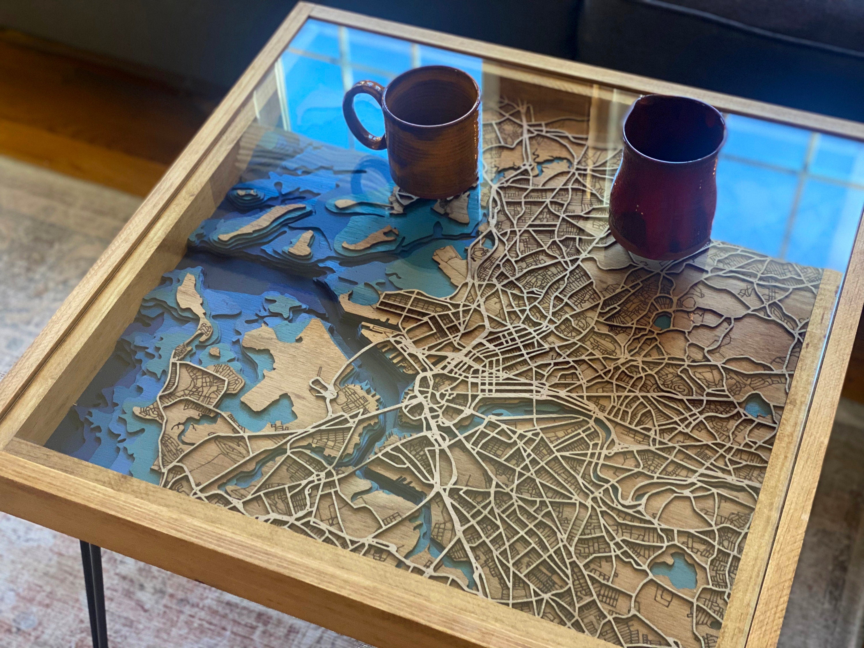 Handcrafted City Map Coffee Table - 100% Made in the USA. Choose your own city!