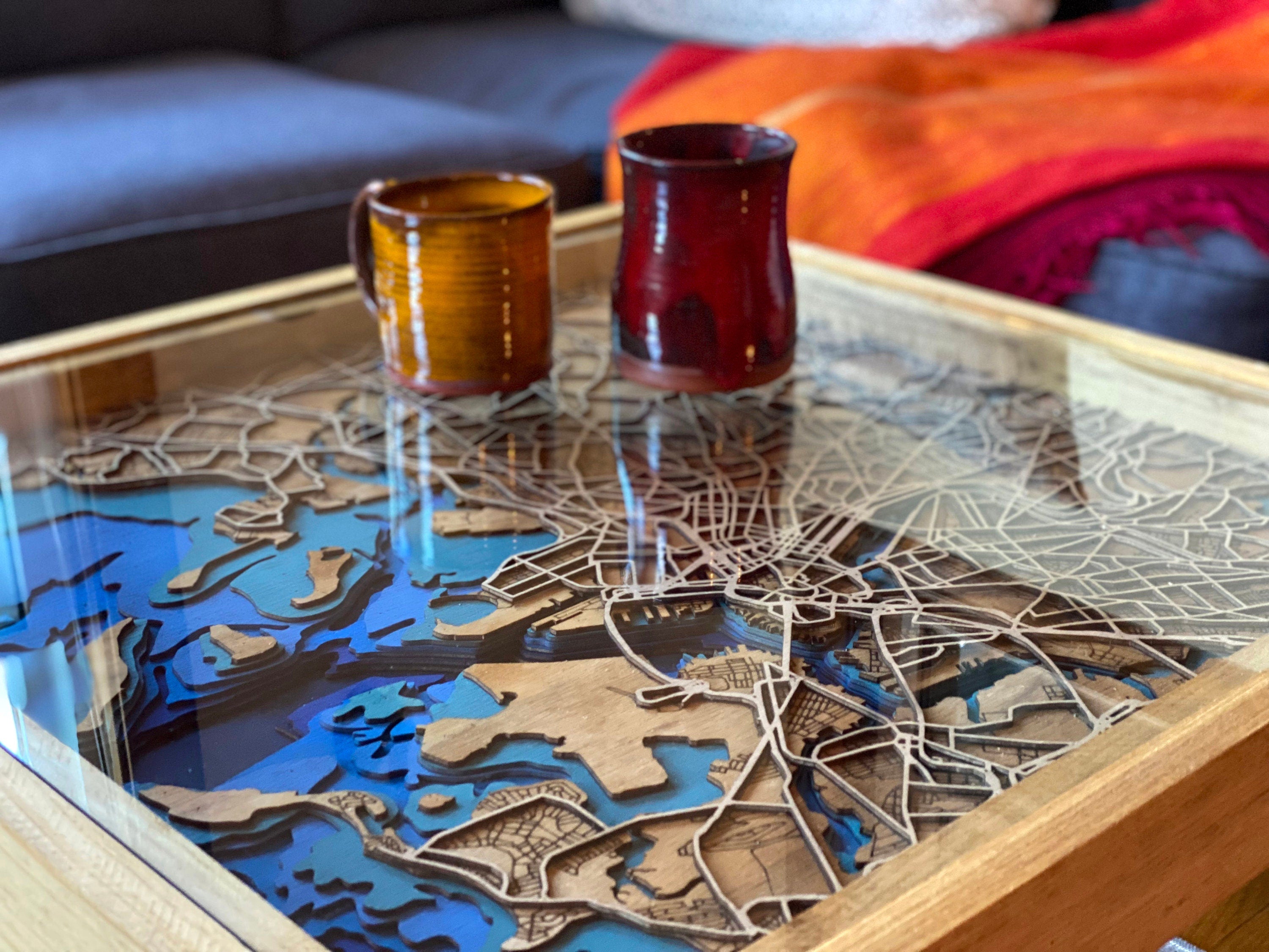 Handcrafted City Map Coffee Table - 100% Made in the USA. Choose your own city!