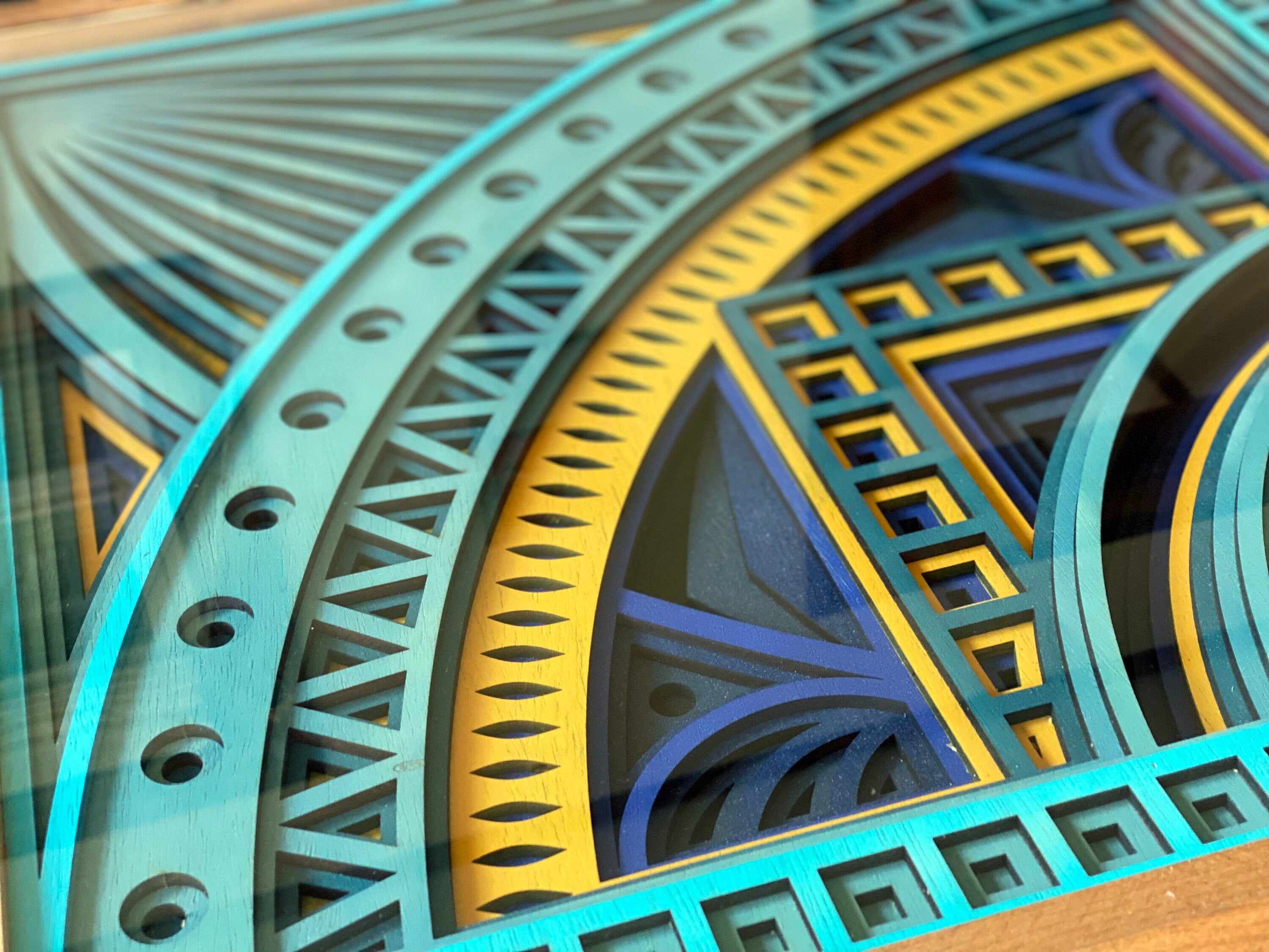 Turquoise, Aqua, and Bright Yellow Mandala Coffee Table - 100% Made in the USA - 25x25"