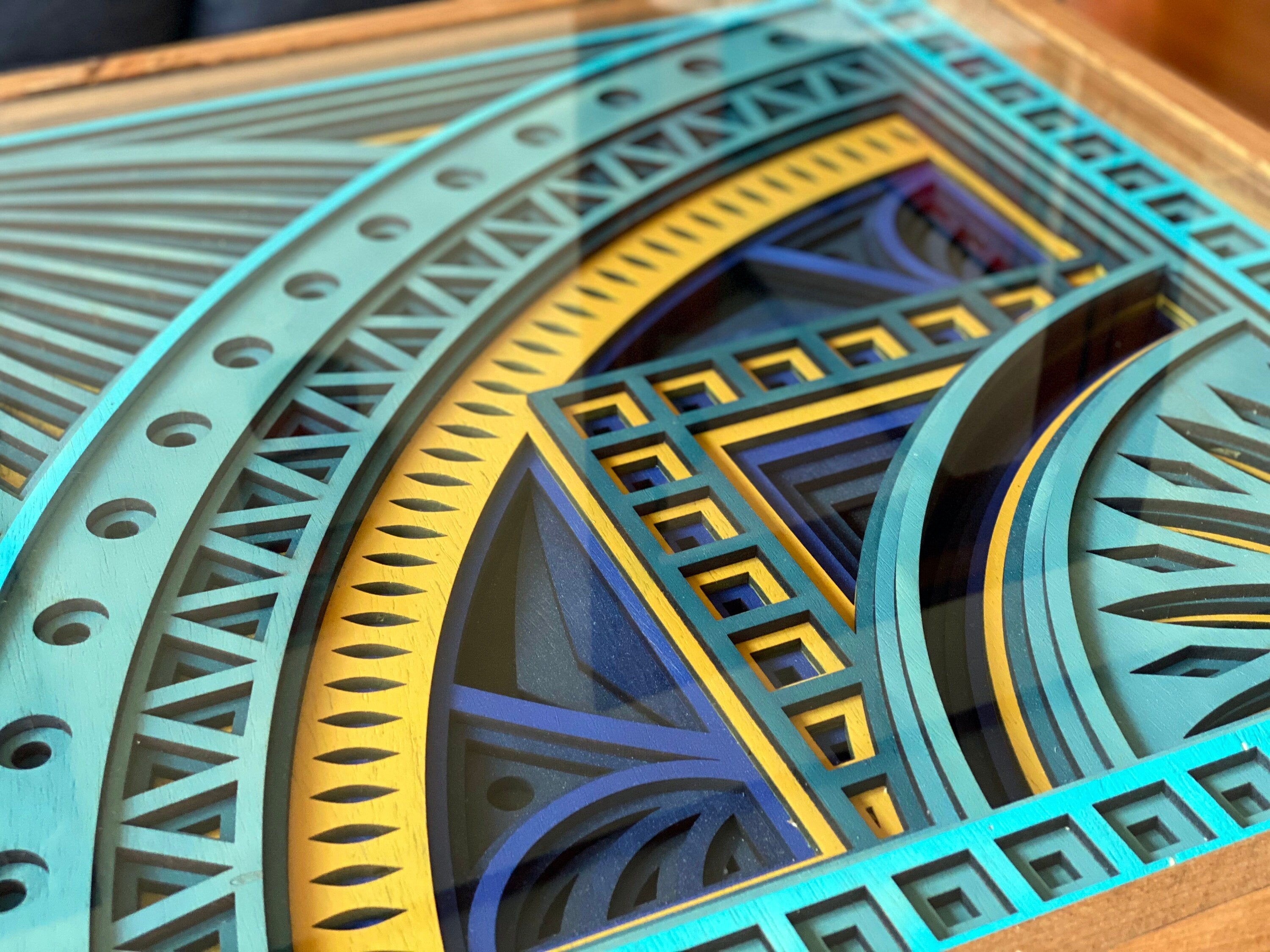 Turquoise, Aqua, and Bright Yellow Mandala Coffee Table - 100% Made in the USA - 25x25"