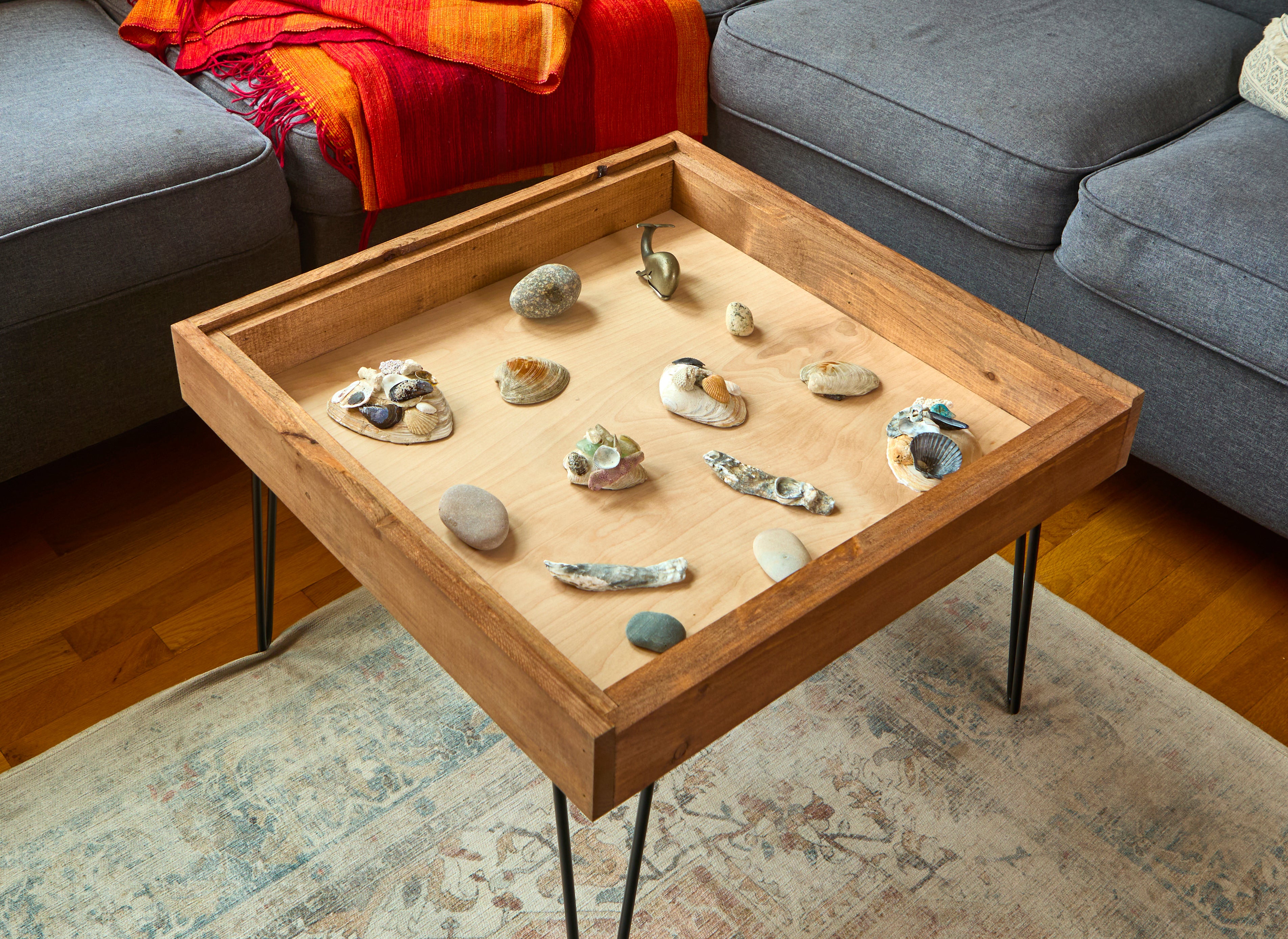 Rustic Display Table with removable glass top - 100% Made in the