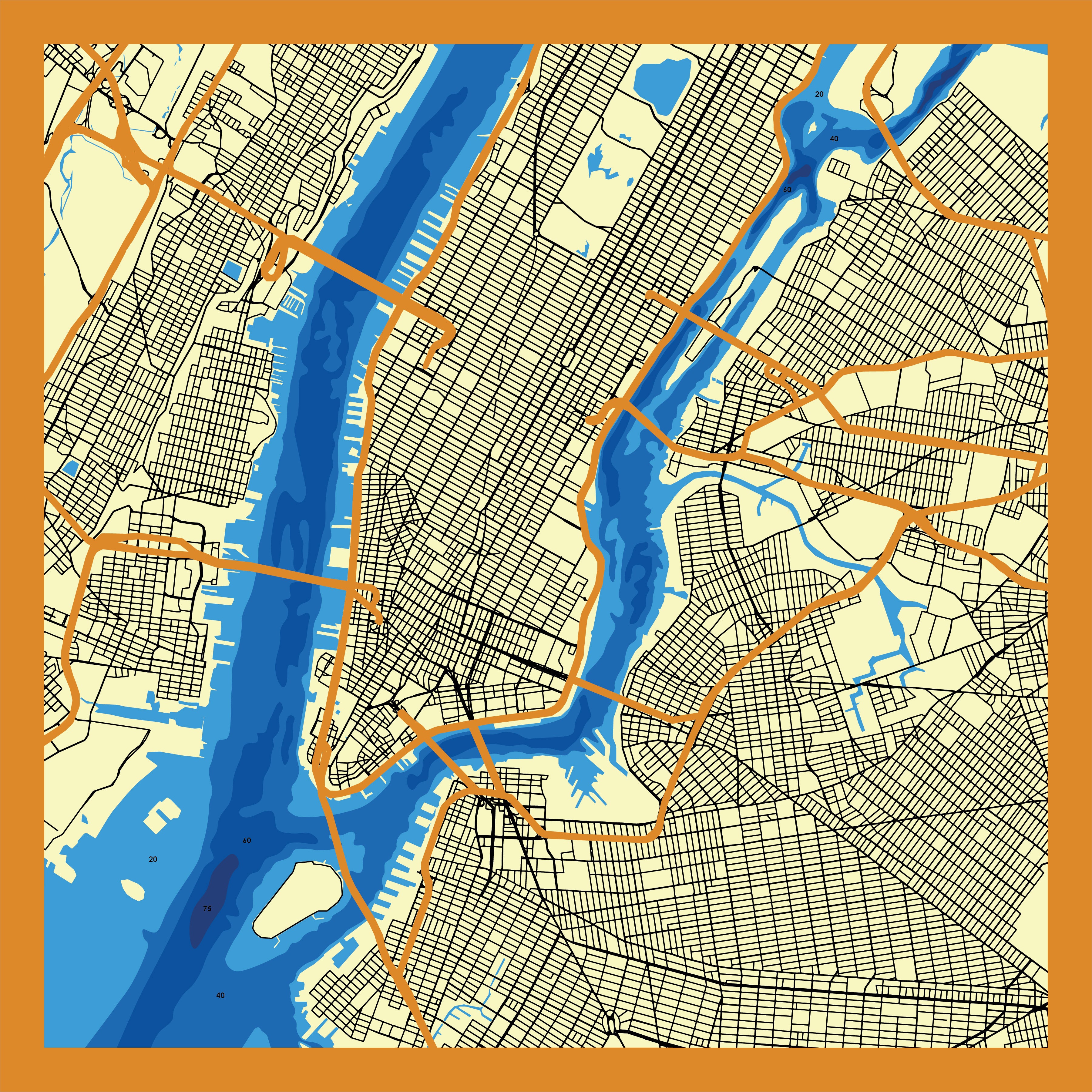 ★MAP MATE／SQUASH「GUTS vol.1 vol.2」25周年記念 New York City Map Coffee Table - 24x24