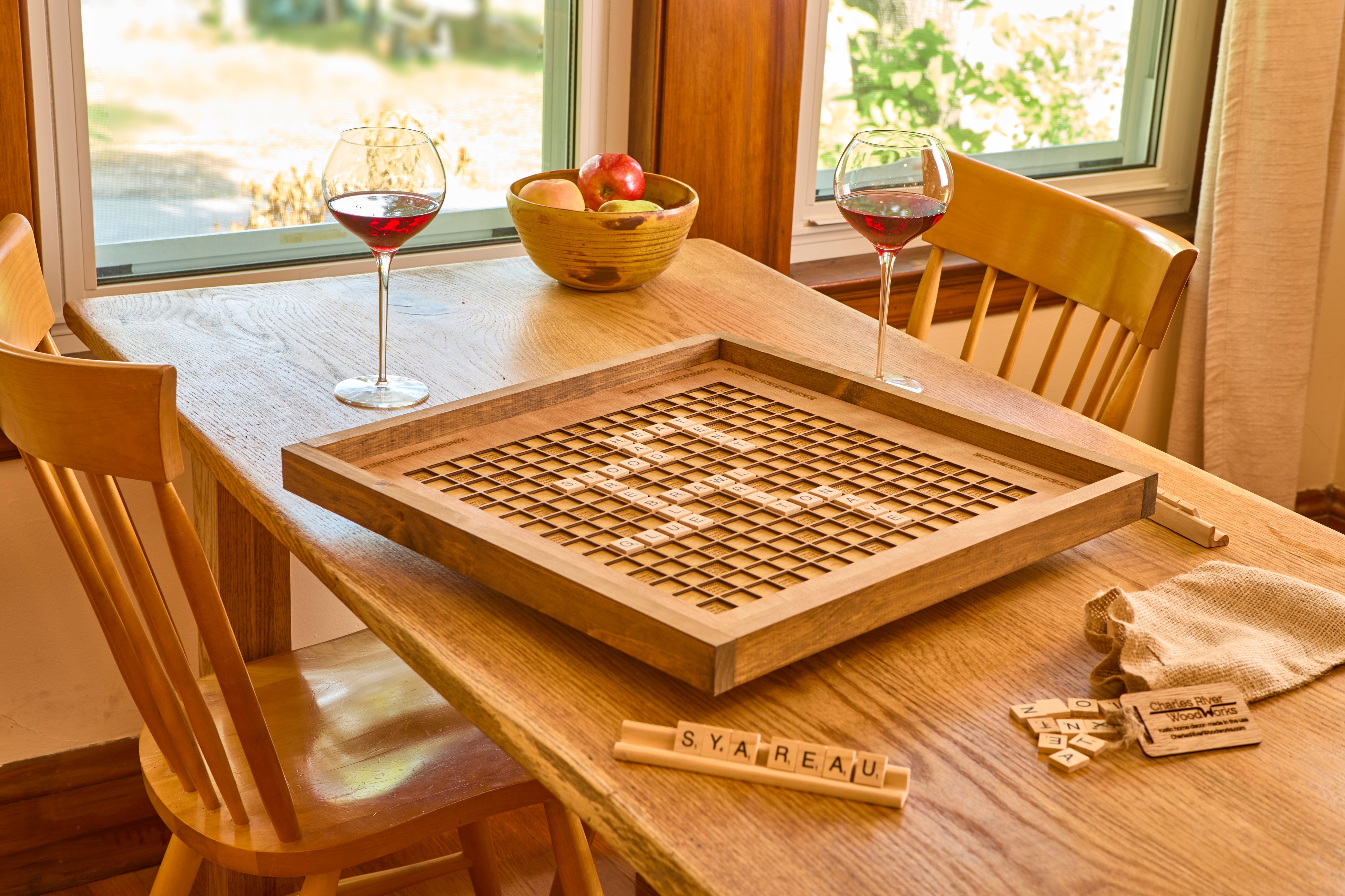 Rustic Wooden Scrabble Board with Rotating Lazy Susan - letter tiles a ...
