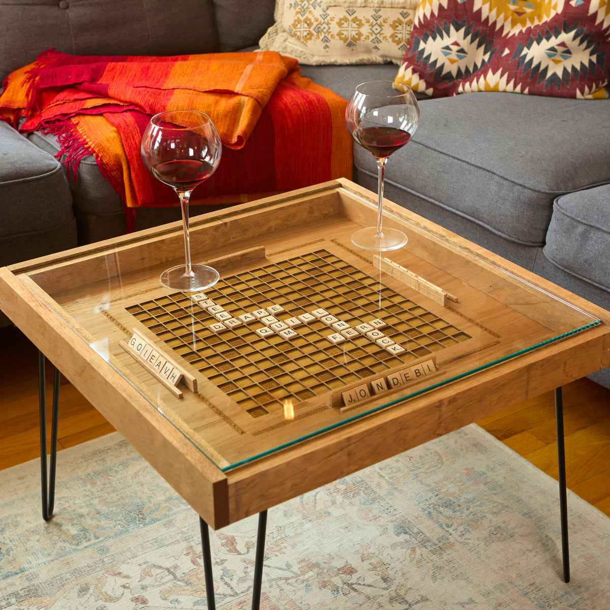 Rustic Scrabble Coffee Table with removable top - letter tiles include ...