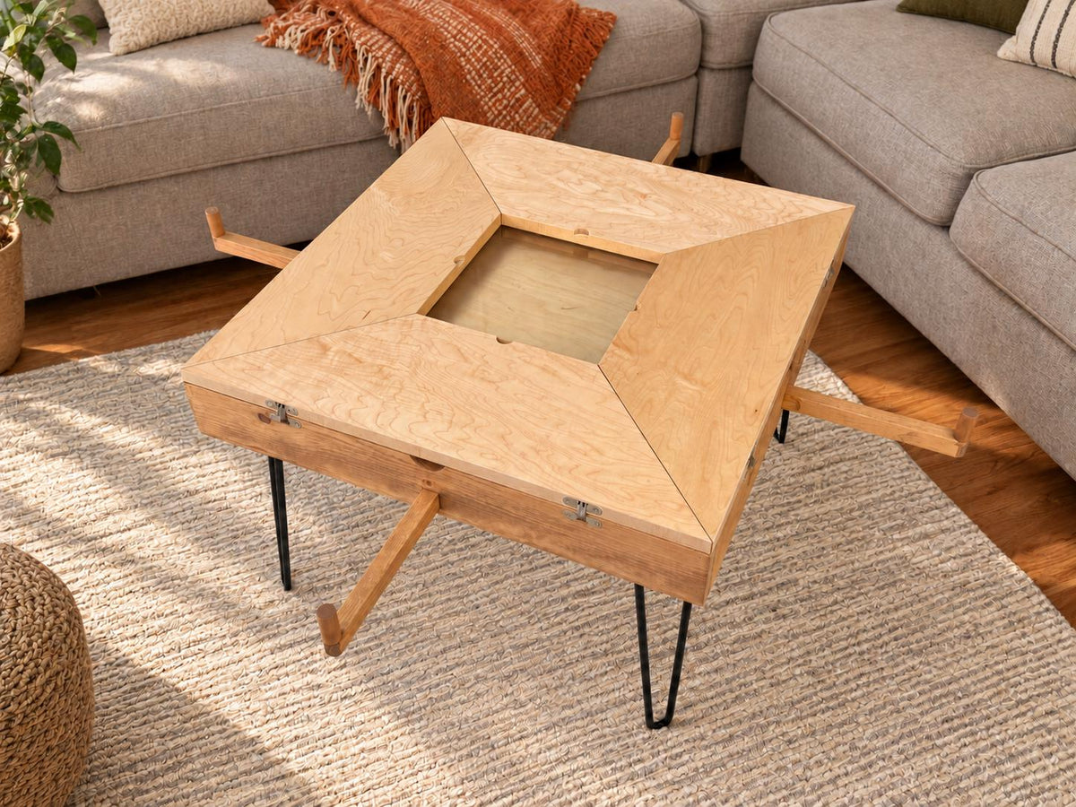 Folding Mahjong Game Table with removable glass top. Perfect for poker, blackjack, dominoes and more.