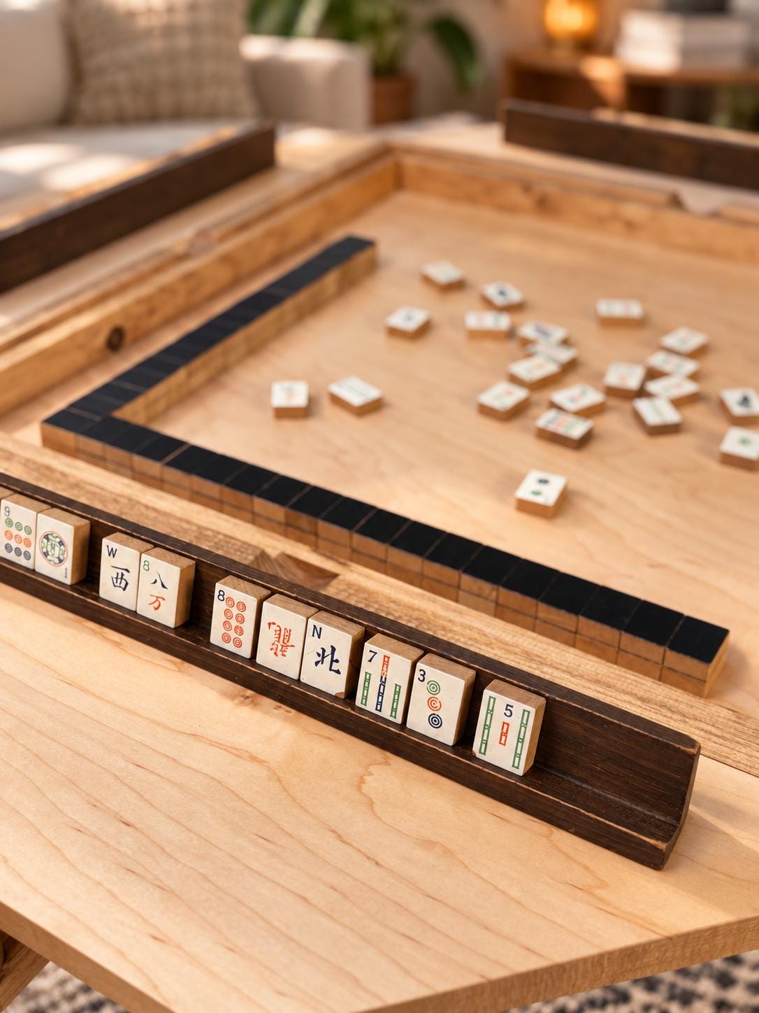 Folding Mahjong Game Table with removable glass top. Perfect for poker, blackjack, dominoes and more.