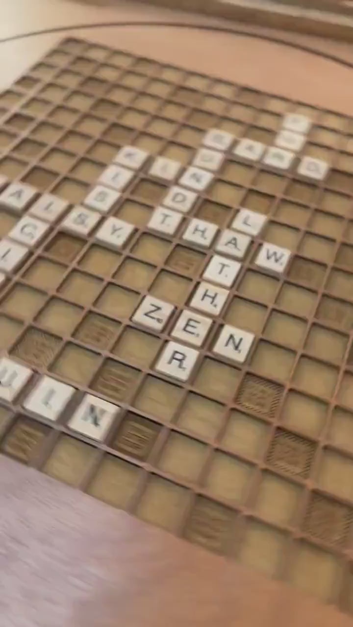 Rotating Scrabble Coffee Table with removable glass top and lazy susan - letter tiles included. 100% Made in the USA