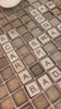 Rustic Wooden Scrabble End Table with Hidden Drawer. Full set of letter tiles included. 100% Made in the USA.