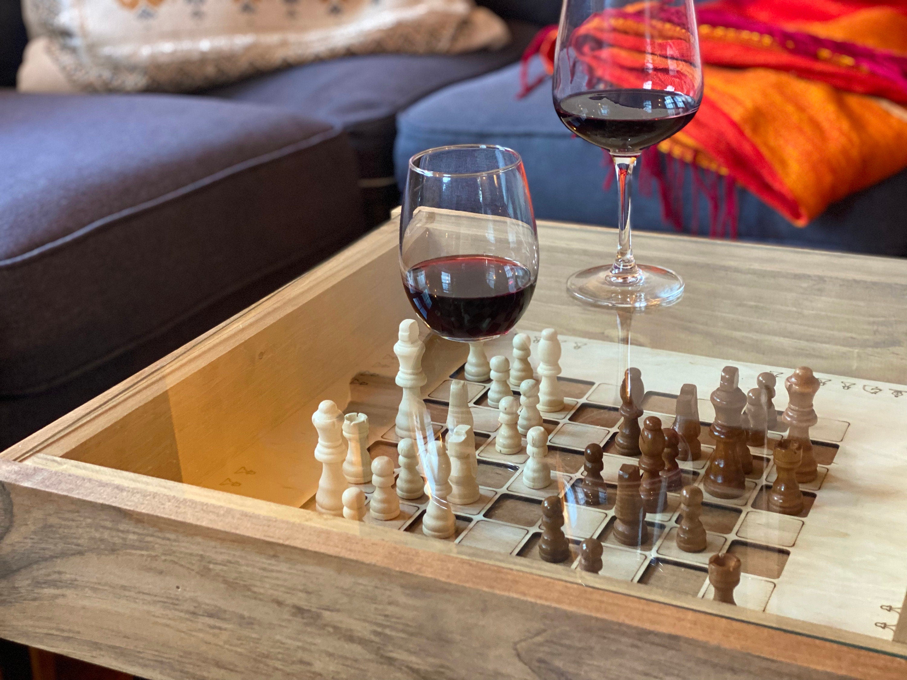 Rustic Chess and Checkers Table with removable glass top - chess and c ...